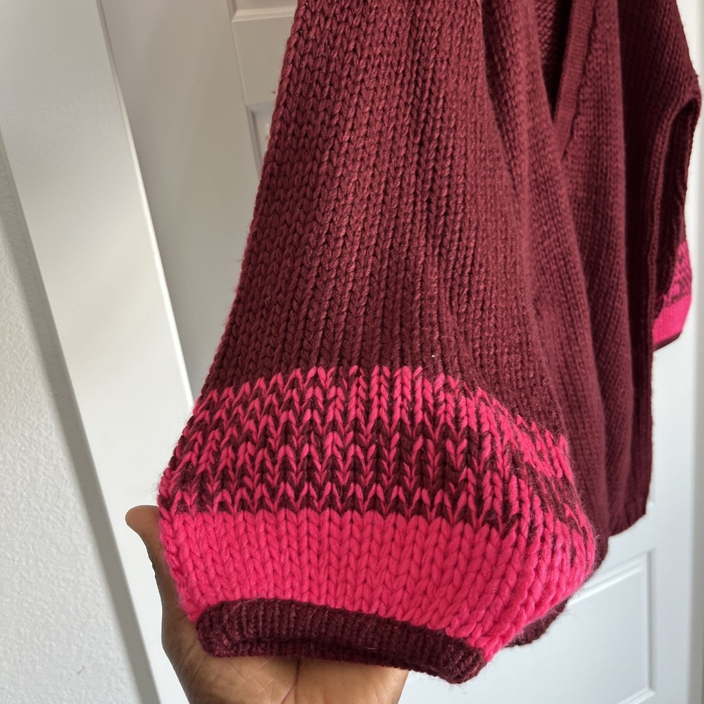 Sundance Chunky Knit Cardigan Sweater Burgundy Wool Blend Oversized L Preppy - Picture 9 of 16